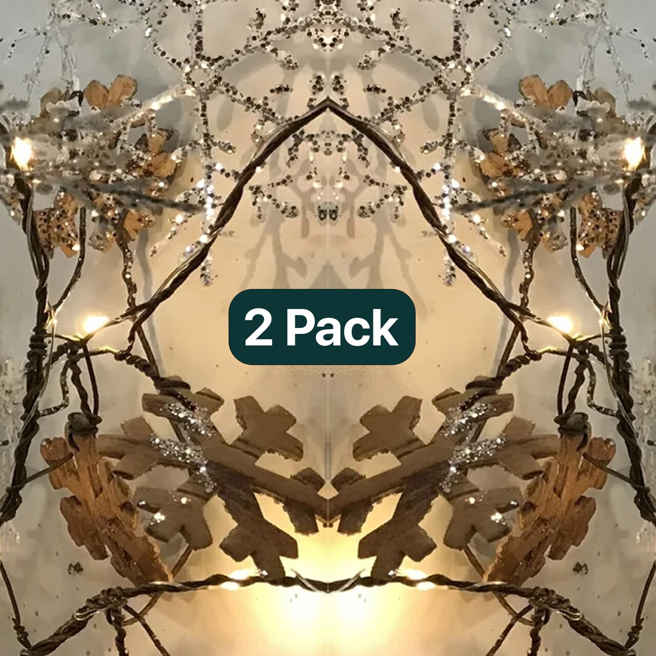 Glitter Snowflake Twine Fairy Lights – 7.5 ft Battery Garland for Holiday Decor